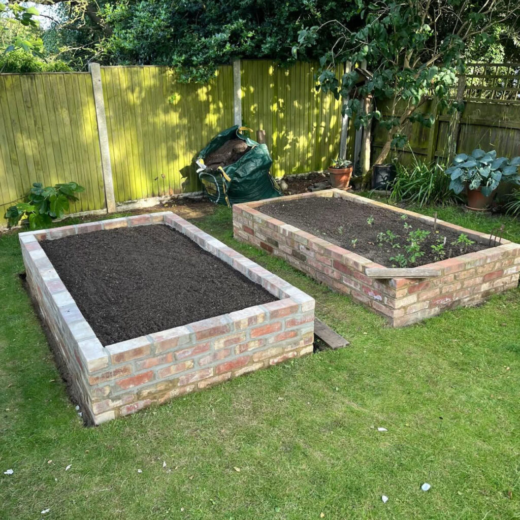 Brick paver raised garden bed