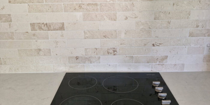 Beige Limestone Tile Subway Kitchen splash back